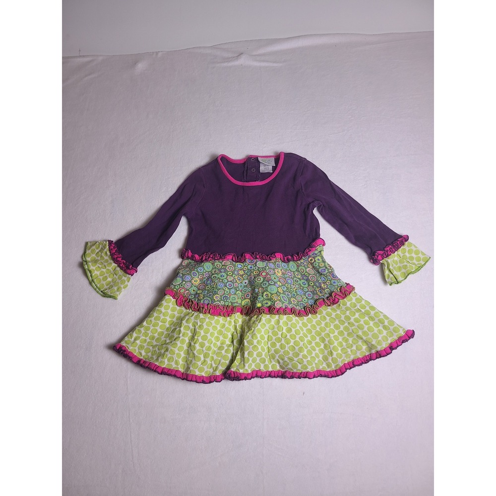 Decorated Originals Tiered Ruffle Dress Girls 6Y Purple Green Floral Polka Dot